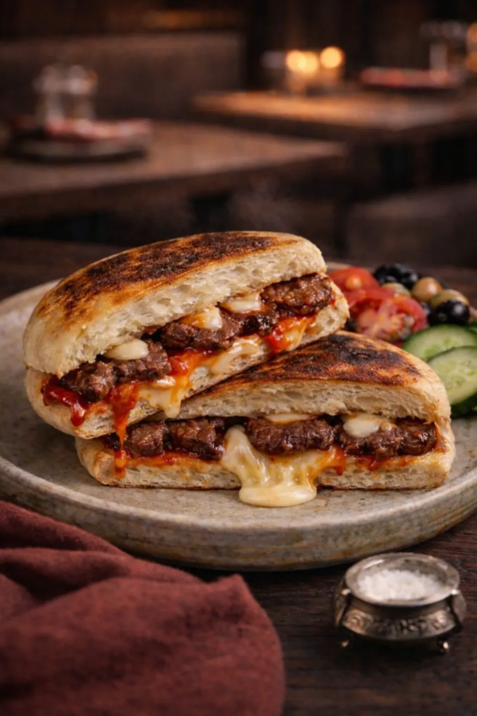 Bazlama Kavurmali Kaşarlı Tost